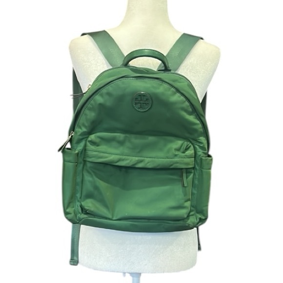 Tory Burch Ella Logo Nylon Adjustable Dual Zip Compartment Backpack in Arugula - Picture 12 of 16